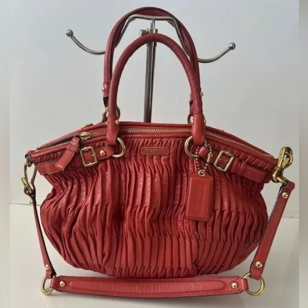 Coach Madison Red Leather Pleated Gathered Shoulder Bag F28541 EUC - Picture 3 of 16